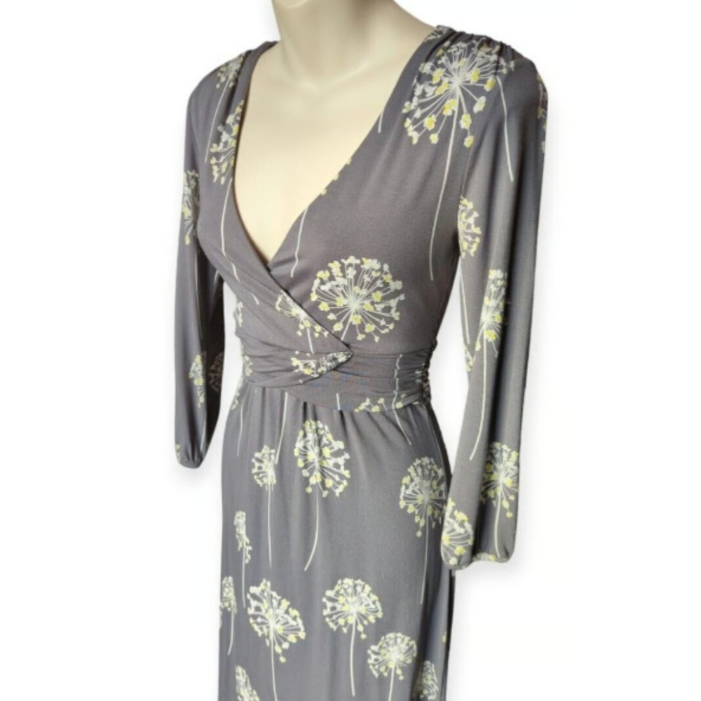 BODEN Dress EDIE Gray Yellow White Dandelion Flower Women's US Size 6L / 6 Long